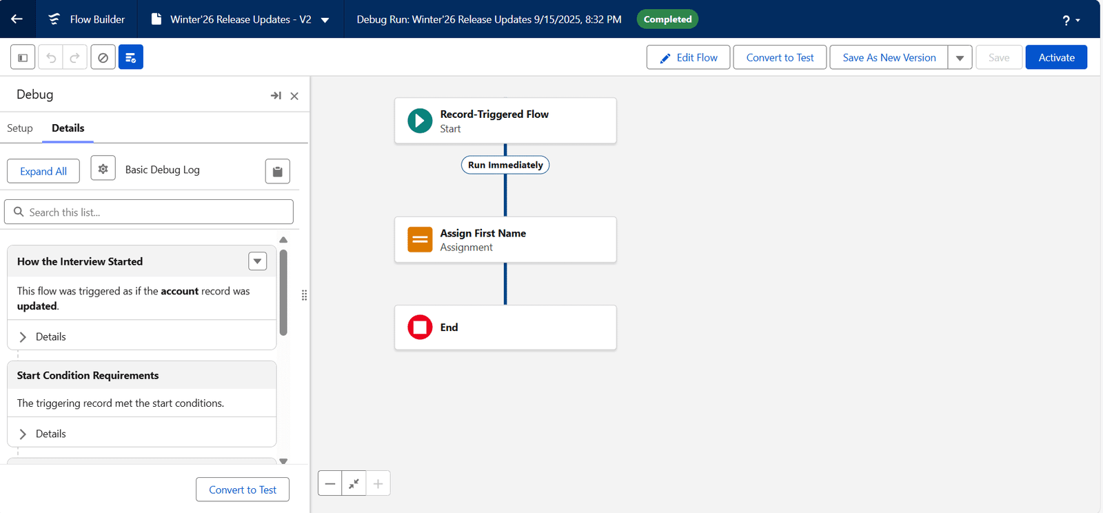 Salesforce Winter'26 Release Updates Flow Debug Experience