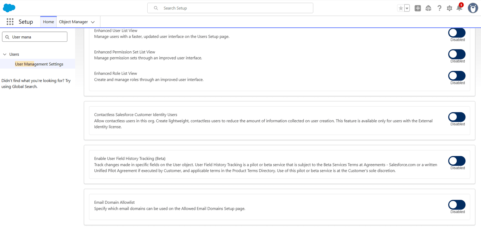 User Management Setting
