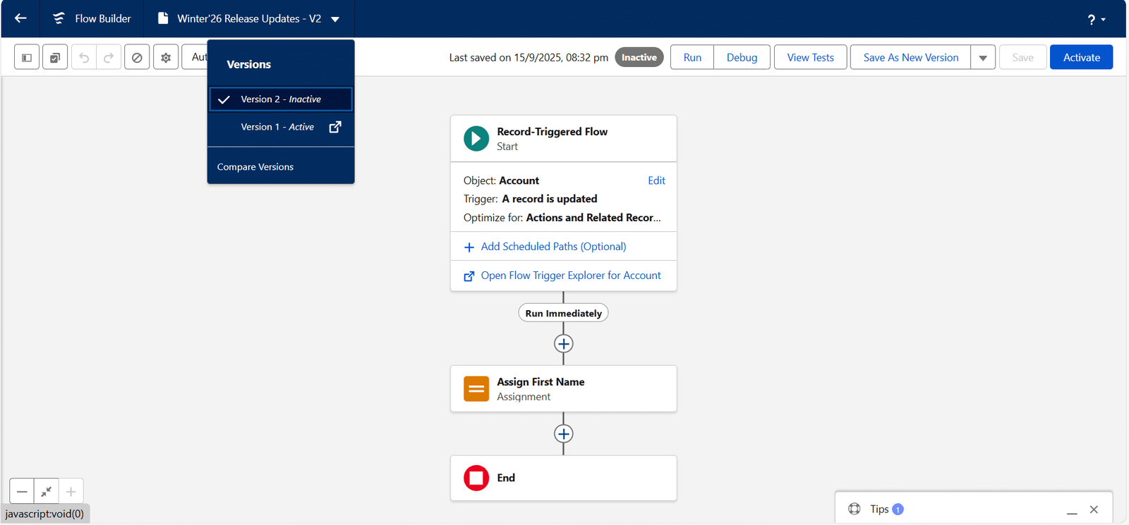 Flow Versions Comparison