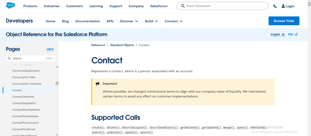 Contact Salesforce Objects