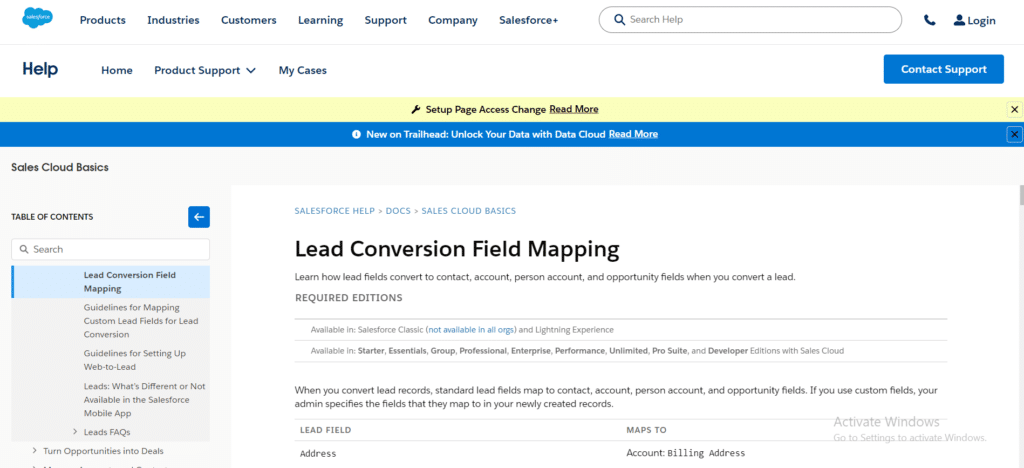 Salesforce Lead Conversion Mapping